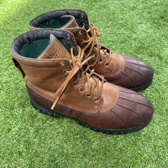 Polo Ralph Lauren Burson Duck Leather Lace Up‎ Boots Mens Size 10 D Brown main image 12